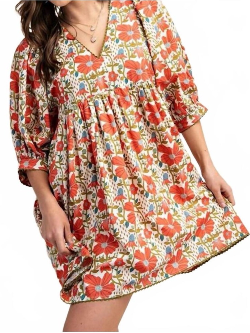 Gigio Floral V-Neck Babydoll Dress